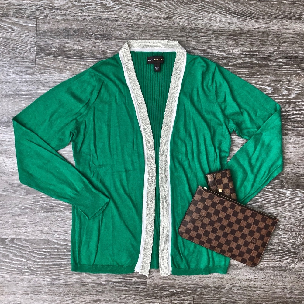 DANA BUCHMAN Green and Pale Gold Cardigan